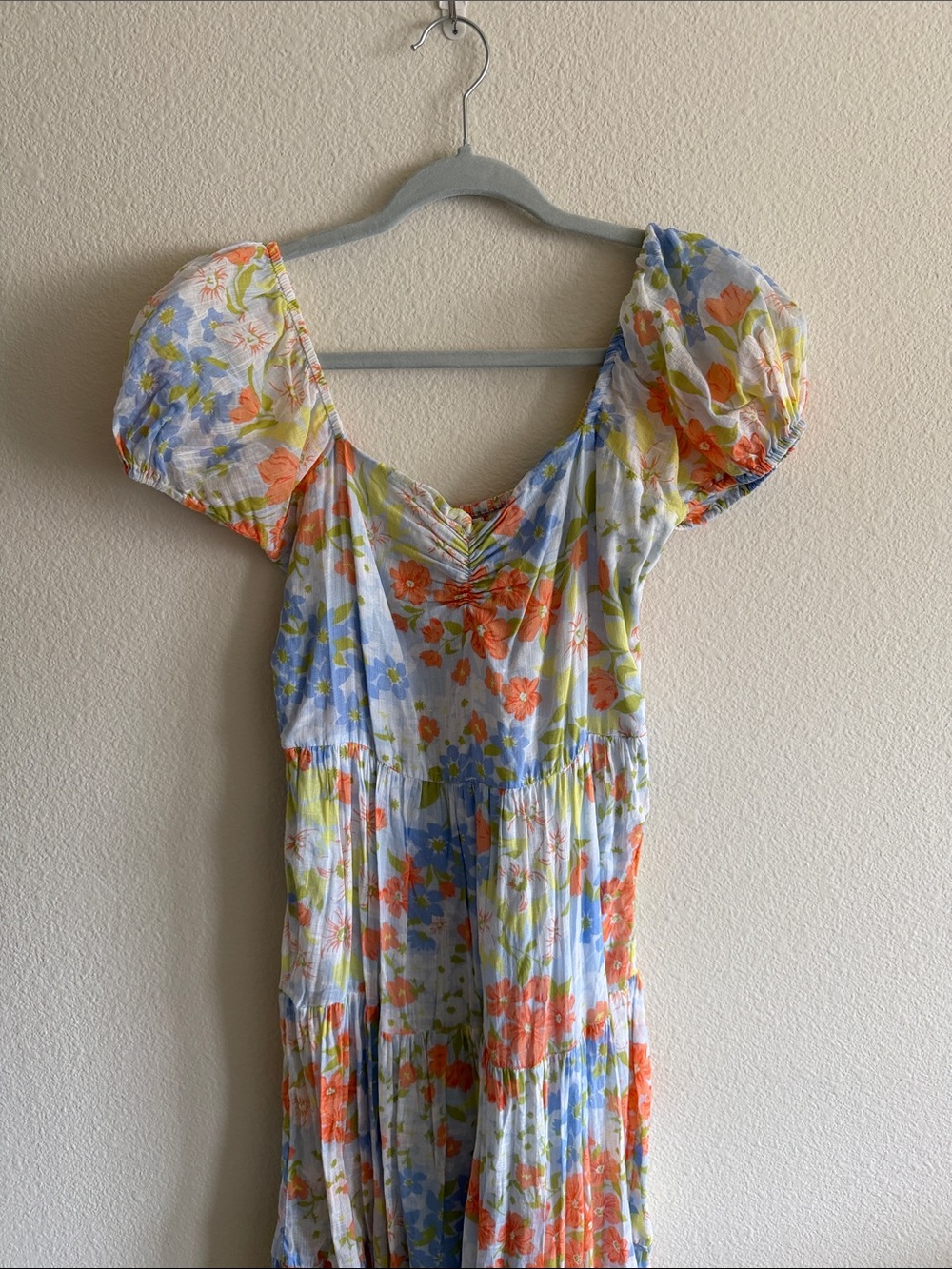 Billabong Light Blue Floral Maxi Dress with Orange Accents